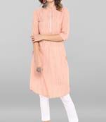 Janasya Peach printed cotton ethnic-kurtis