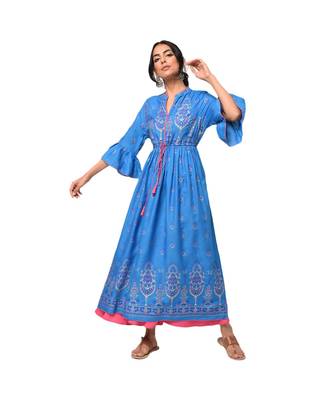 Libas Blue printed viscose kurti 1