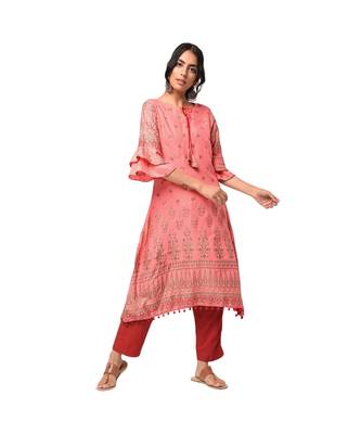 Libas Pink printed viscose kurti 1