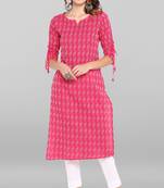 Pink printed cotton ethnic kurtis