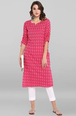 Pink printed cotton ethnic kurtis 2