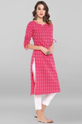 Pink printed cotton ethnic kurtis 3