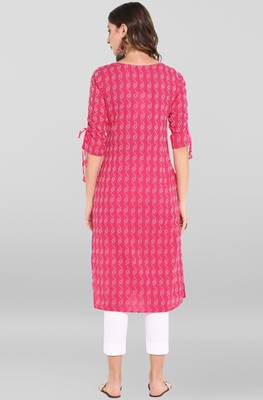 Pink printed cotton ethnic kurtis 4
