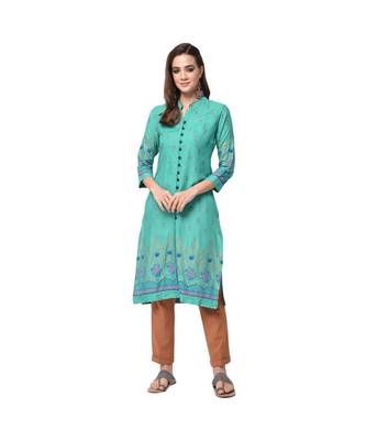 Libas Turquoise printed viscose kurti 1