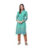 Libas Turquoise printed viscose kurti