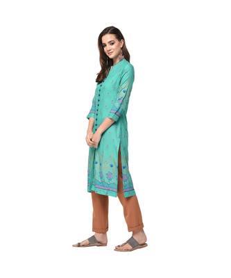 Libas Turquoise printed viscose kurti 2