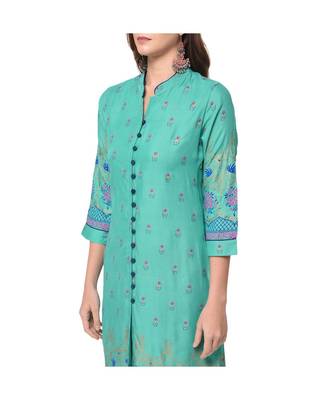Libas Turquoise printed viscose kurti 3