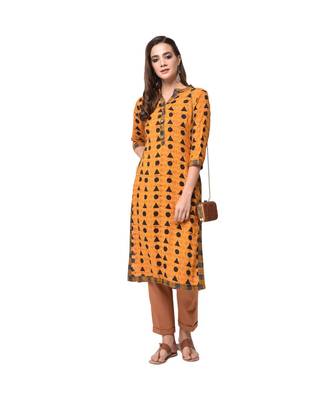 Libas Mustard printed viscose kurti 1