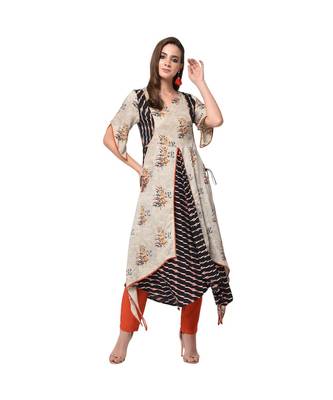 Libas Beige printed viscose kurti 1