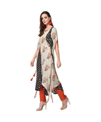 Libas Beige printed viscose kurti 2