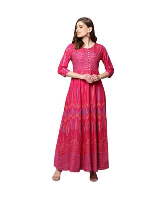 Libas Pink printed Cotton kurti 1
