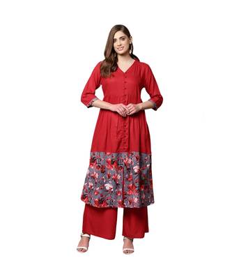 Libas Red printed viscose kurti 1
