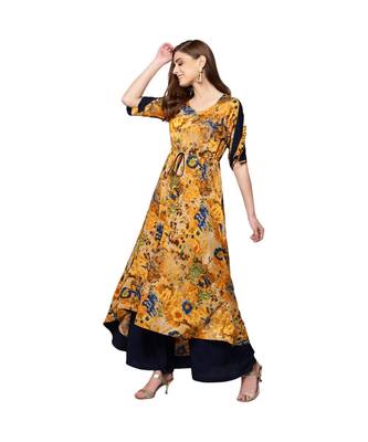 Libas Yellow printed viscose kurti 1