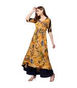 Libas Yellow printed viscose kurti