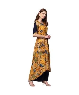 Libas Yellow printed viscose kurti 3