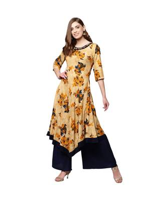 Libas Beige printed viscose kurti 1