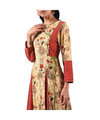 Libas Beige printed viscose kurti 2