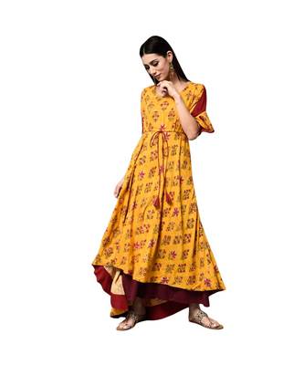 Libas Yellow printed viscose kurti 1