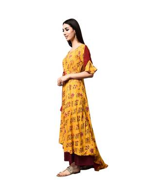Libas Yellow printed viscose kurti 2