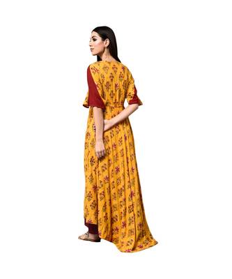 Libas Yellow printed viscose kurti 3