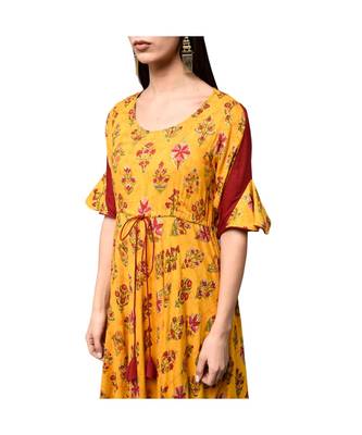Libas Yellow printed viscose kurti 4