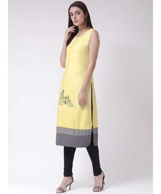 Women's Yellow Crepe Calf Length Kurta 2