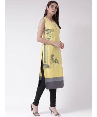 Women's Yellow Crepe Calf Length Kurta 3