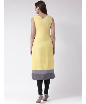 Women's Yellow Crepe Calf Length Kurta 4