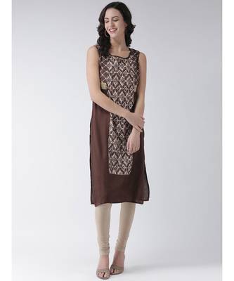 Women's Brown Cotton Below Knee Kurta 1
