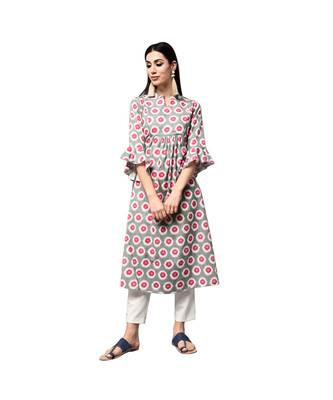 Libas Grey printed Cotton kurti 1