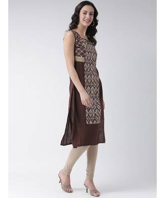 Women's Brown Cotton Below Knee Kurta 3