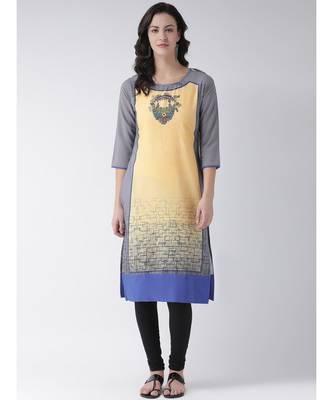 Women's Yellow Crepe Below Knee Kurta 1