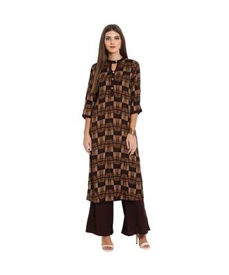 Libas Brown printed viscose kurti 1