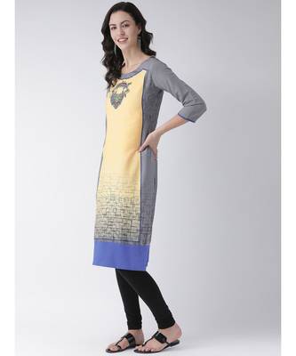 Women's Yellow Crepe Below Knee Kurta 2