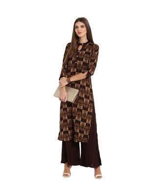 Libas Brown printed viscose kurti 2