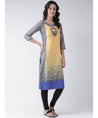 Women's Yellow Crepe Below Knee Kurta 3