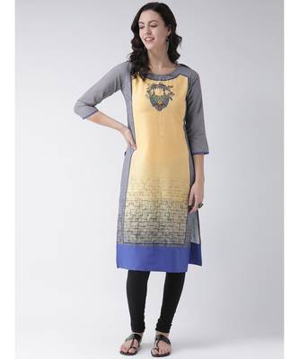 Women's Yellow Crepe Below Knee Kurta 5