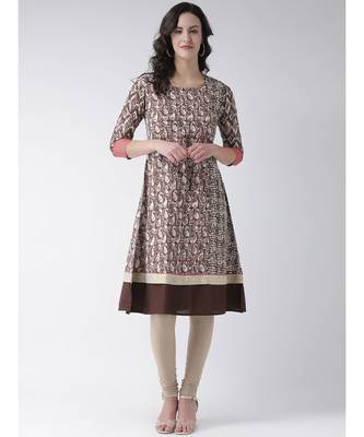 Women's Brown Cotton Below Knee Kurta 1