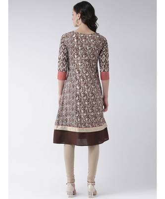 Women's Brown Cotton Below Knee Kurta 4