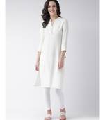 Women's White Cotton Knee Length Kurta