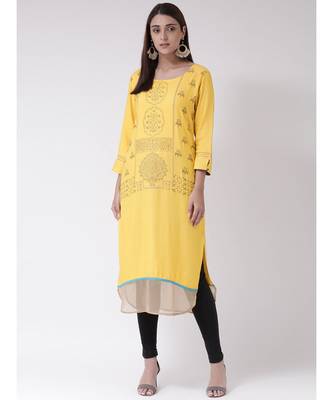 Women's Yellow Crepe Calf Length Kurta 1