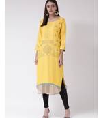Women's Yellow Crepe Calf Length Kurta