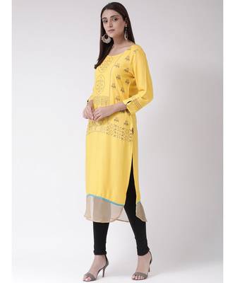 Women's Yellow Crepe Calf Length Kurta 2