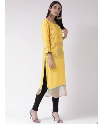 Women's Yellow Crepe Calf Length Kurta 3