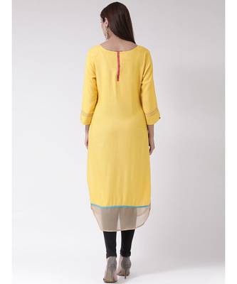 Women's Yellow Crepe Calf Length Kurta 4