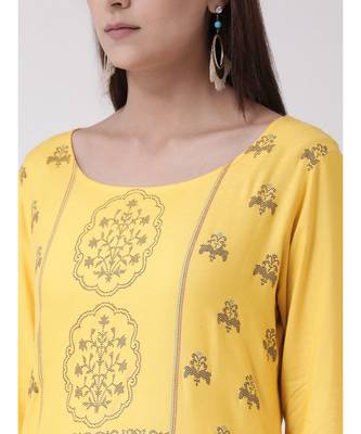 Women's Yellow Crepe Calf Length Kurta 5