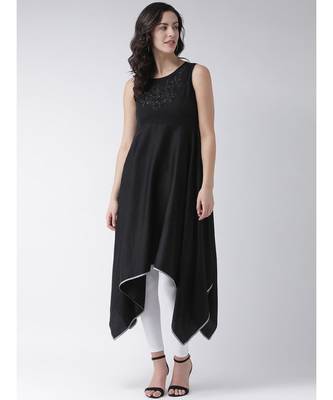 Women's Black Cotton Knee Length Kurta 1