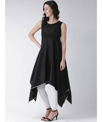 Women's Black Cotton Knee Length Kurta 2