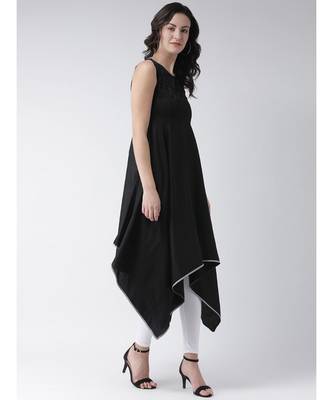 Women's Black Cotton Knee Length Kurta 3