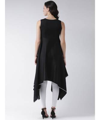 Women's Black Cotton Knee Length Kurta 4